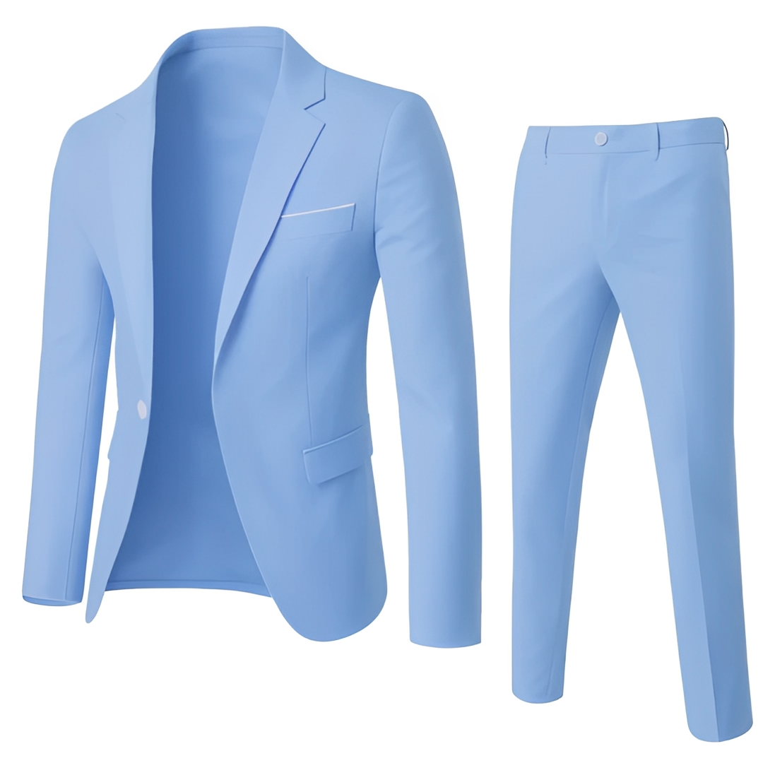 Men's tailored suit outfit set with blazer and full-length trousers