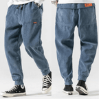 Men's ribbed corduroy jogger trousers with elasticated ankle cuffs and drawstring waist