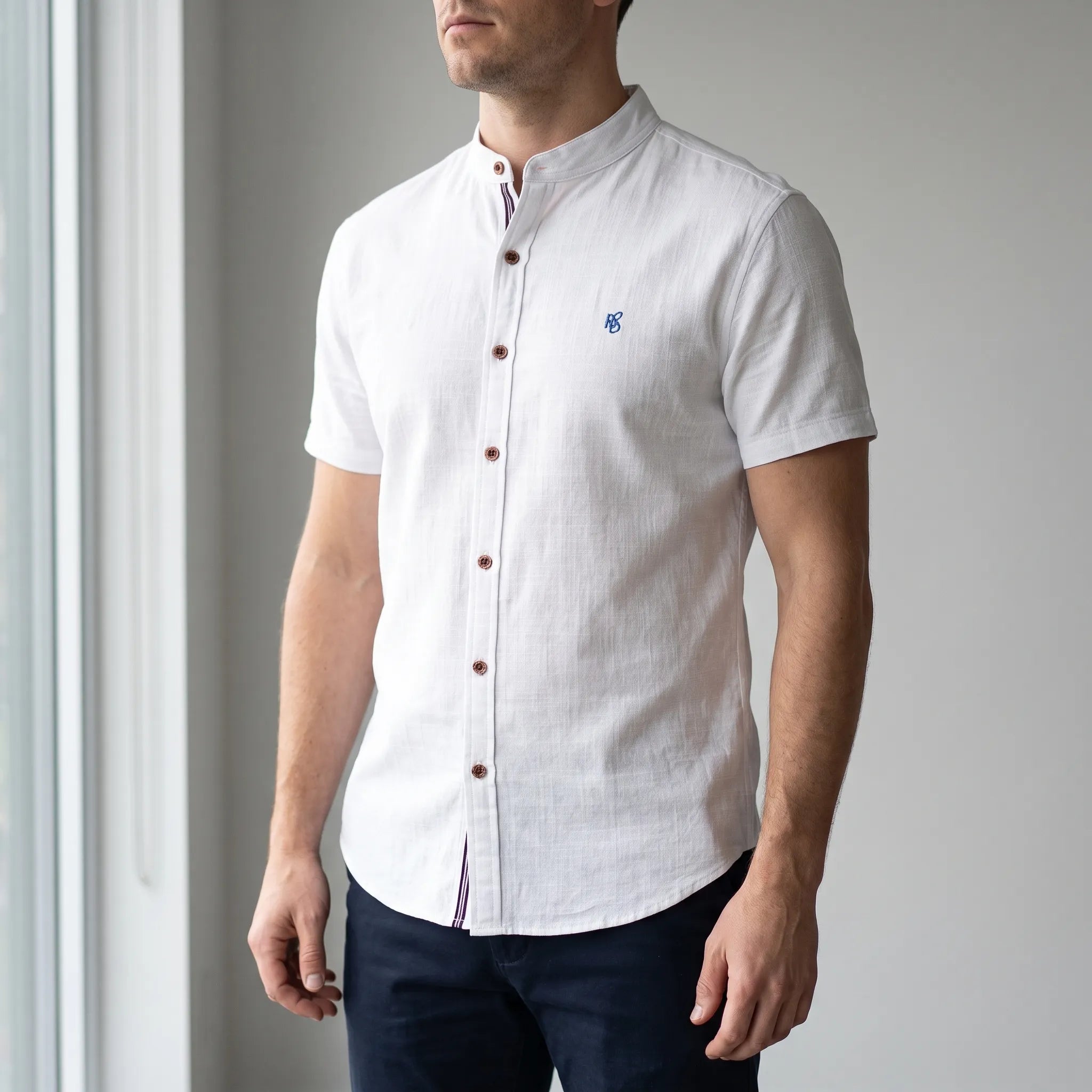 Corenza  - Short Sleeve Mandarin Collar Shirt Casual Office Wear