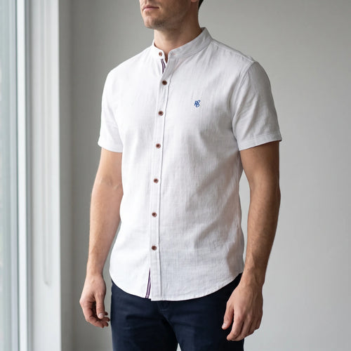 Corenza  - Short Sleeve Mandarin Collar Shirt Casual Office Wear