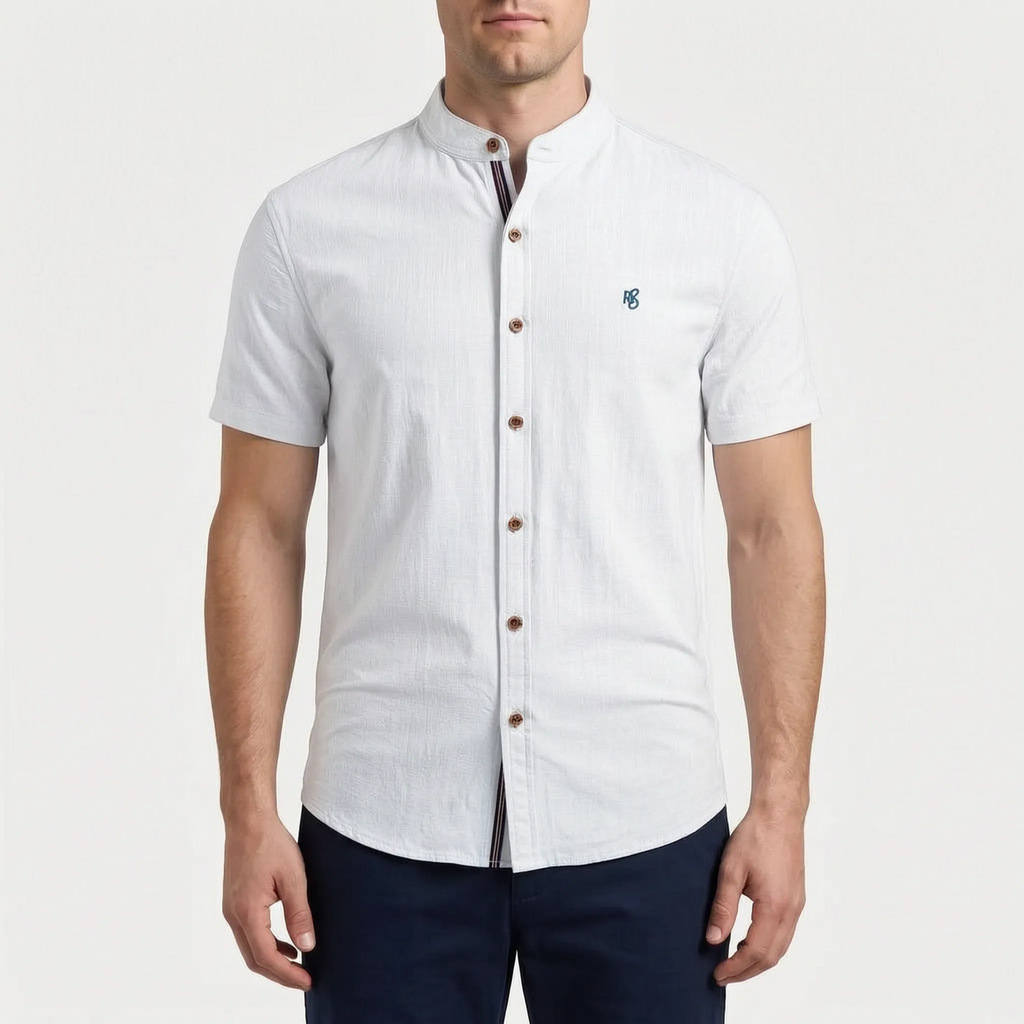 Corenza  - Short Sleeve Mandarin Collar Shirt Casual Office Wear