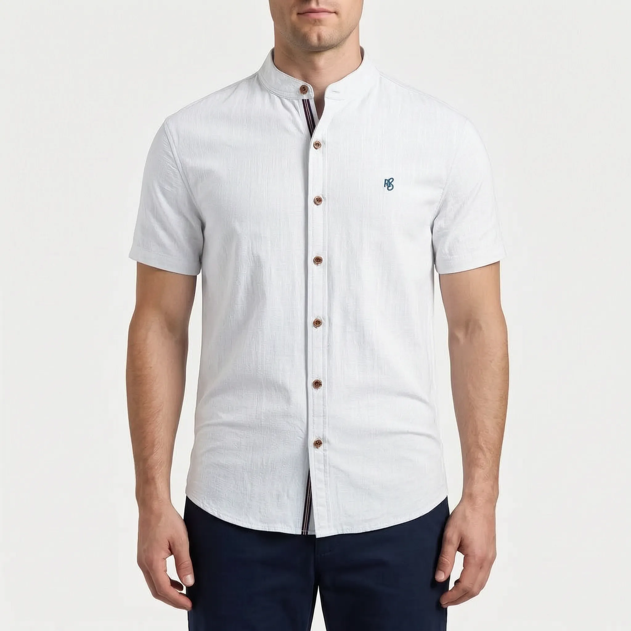 Corenza  - Short Sleeve Mandarin Collar Shirt Casual Office Wear