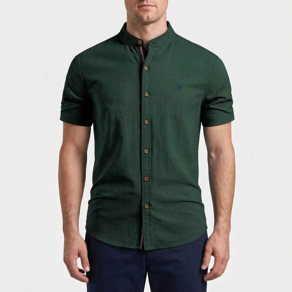 Corenza  - Short Sleeve Mandarin Collar Shirt Casual Office Wear