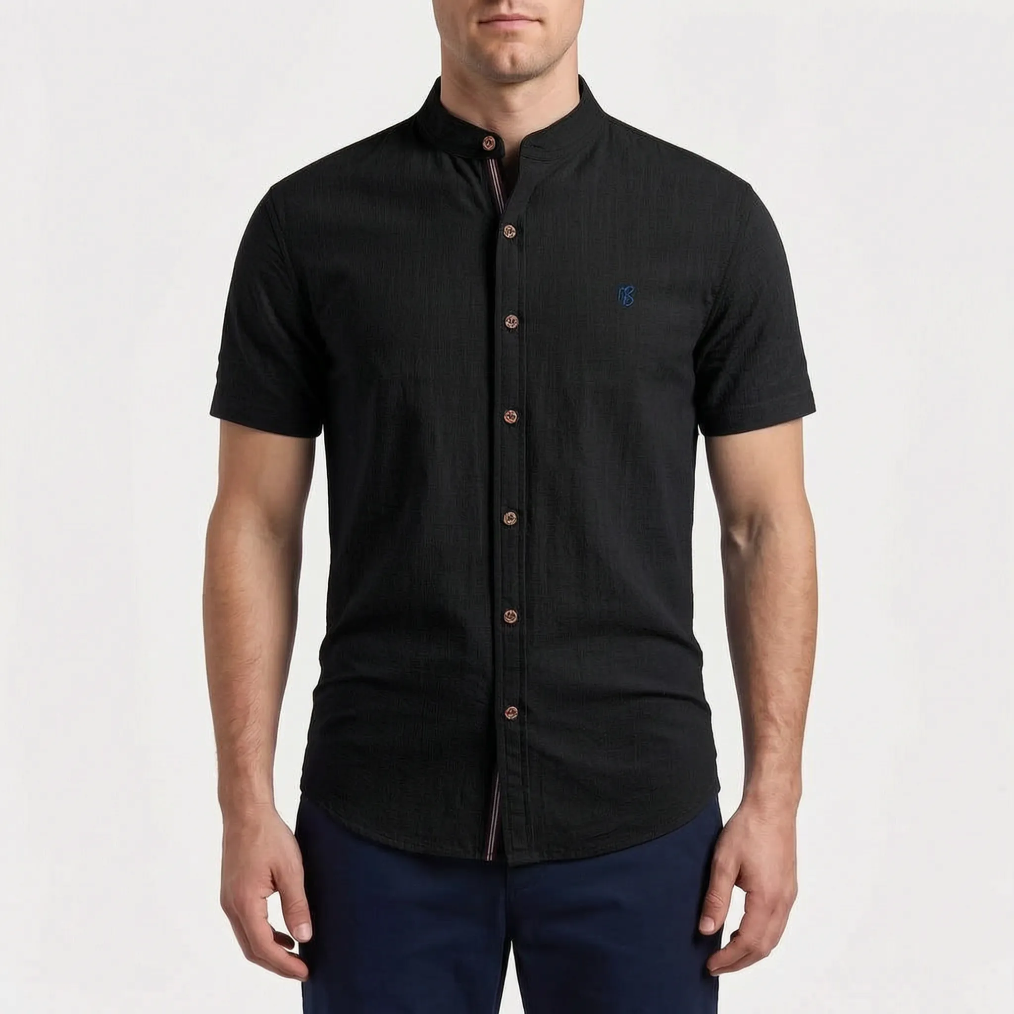 Corenza  - Short Sleeve Mandarin Collar Shirt Casual Office Wear
