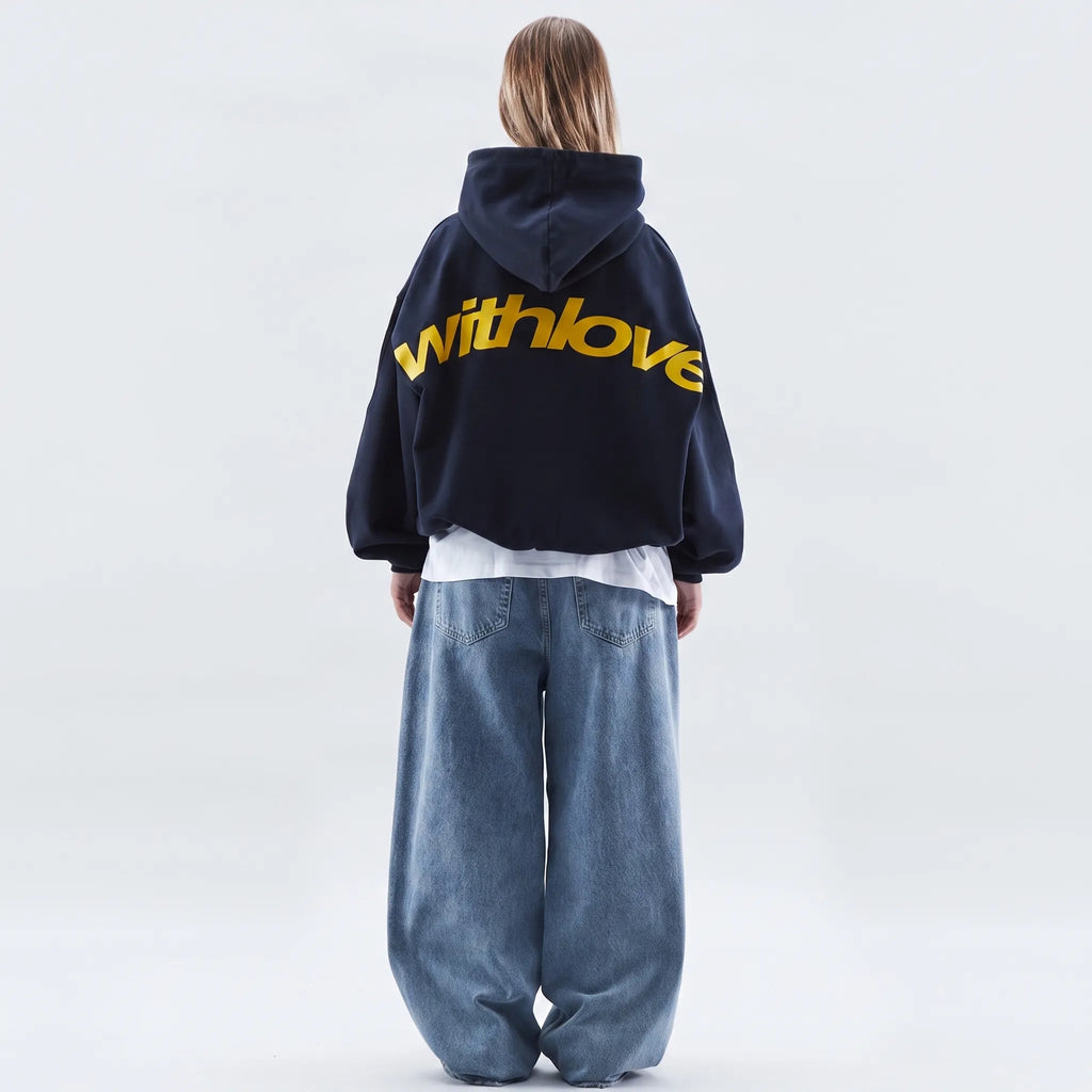 Cosira - Oversized Graphic Text Back Hoodie
