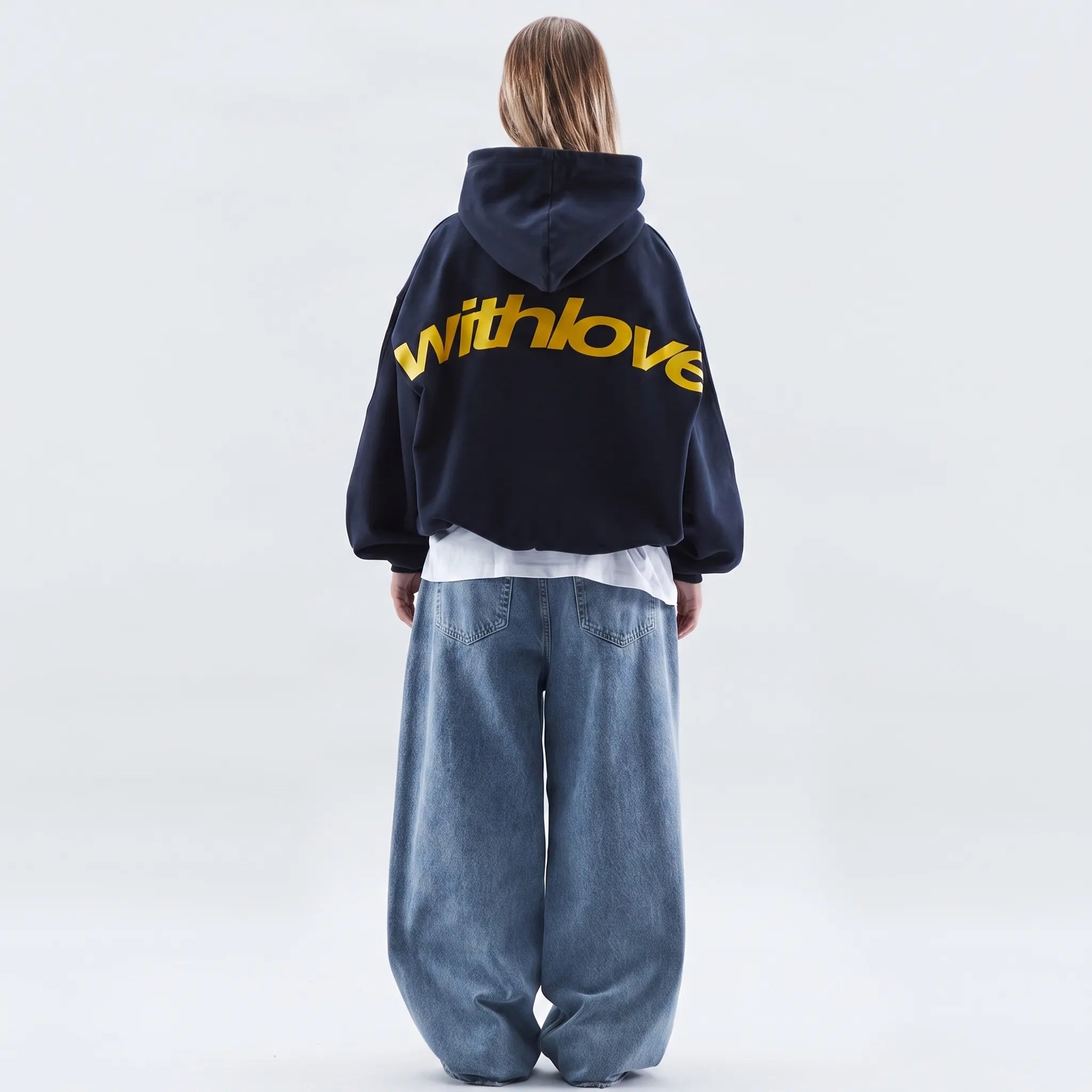 Cosira - Oversized Graphic Text Back Hoodie