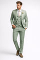 Men's three-piece tailored suit with notch lapel jacket, waistcoat and full-length trousers