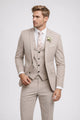 Men's three-piece tailored suit with notch lapel jacket, waistcoat and full-length trousers
