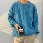 Men's cable-knit crew-neck jumper with long sleeves and ribbed trims