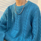 Men's cable-knit crew-neck jumper with long sleeves and ribbed trims
