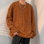 Men's cable-knit crew-neck jumper with long sleeves and ribbed trims