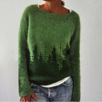 Women's knitted jumper with round neck, long sleeves and patterned horizontal stripes