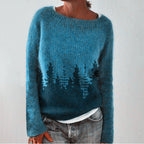 Women's knitted jumper with round neck, long sleeves and patterned horizontal stripes