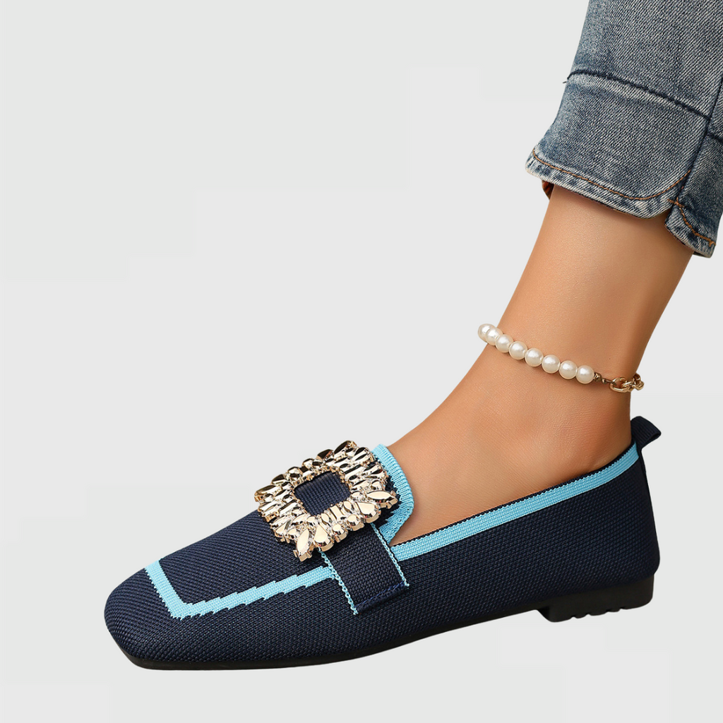 Women's square-toe loafers with decorative buckle