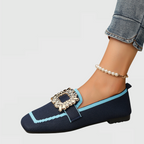 Women's square-toe loafers with decorative buckle