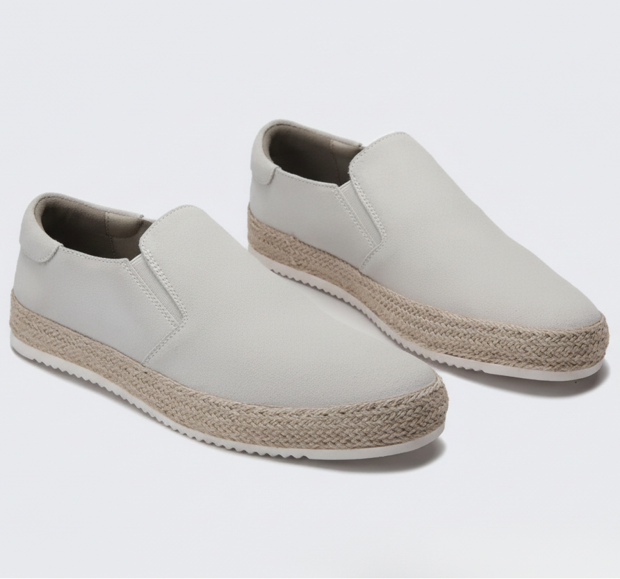 Men's slip-on loafers with braided espadrille trim and flat soles