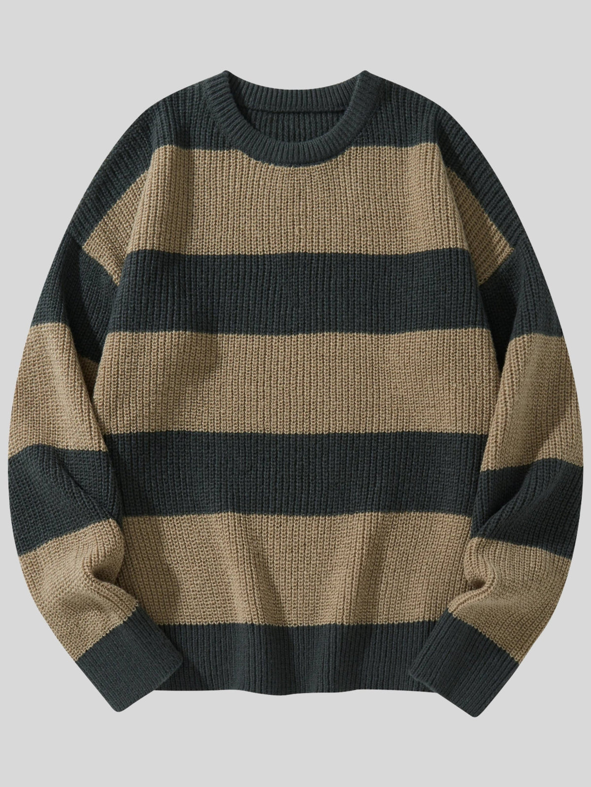 Men's striped crew neck jumper with long sleeves and ribbed trims