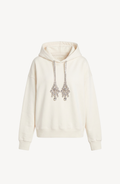 Women's cream hoodie with crystal drawstrings and long sleeves