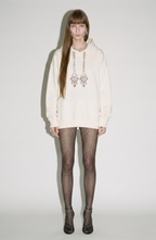 Women's cream hoodie with crystal drawstrings and long sleeves