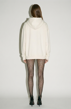 Women's cream hoodie with crystal drawstrings and long sleeves