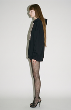 Women's black hooded sweatshirt with crystal drawstring ends and long sleeves