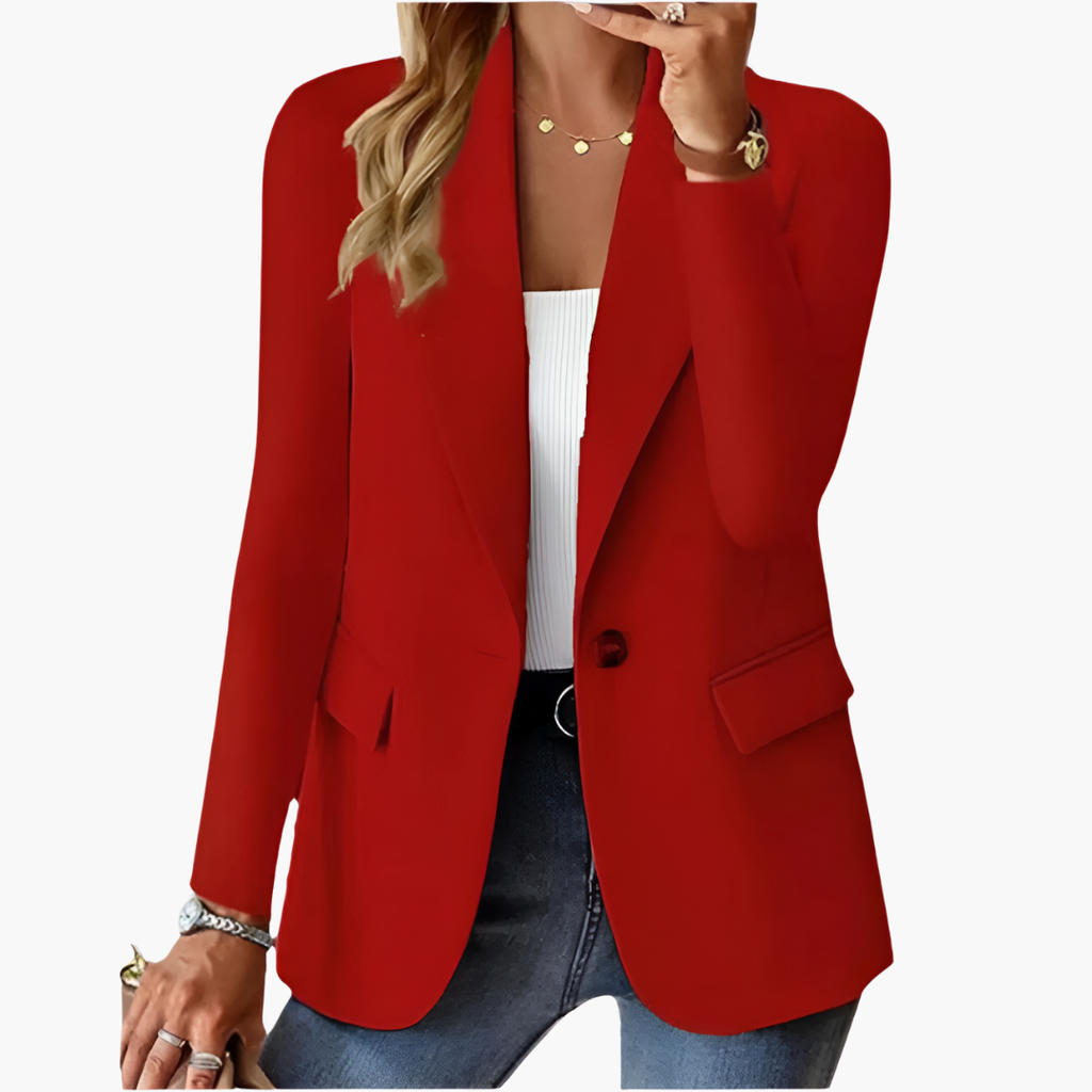 Women's tailored blazer with open lapels and flap pockets