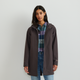 Women's hooded mid-thigh trench coat with long sleeves and zip fastening