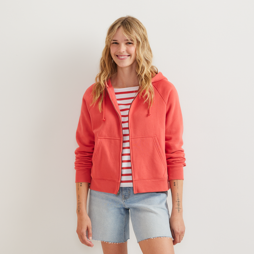 Women's full-zip hoodie with drawstring hood and front pouch pockets