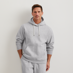 Men's plain pullover hoodie with drawstring hood and front kangaroo pocket