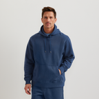 Men's plain pullover hoodie with drawstring hood and front kangaroo pocket