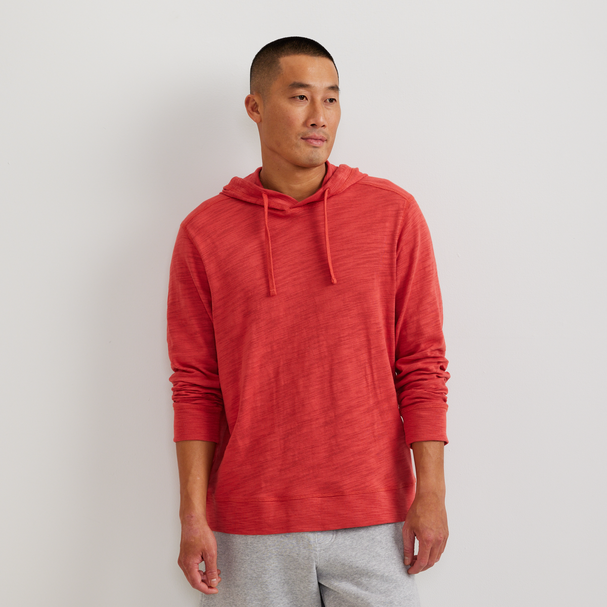 Men's long-sleeve slub hoodie with drawstring hood