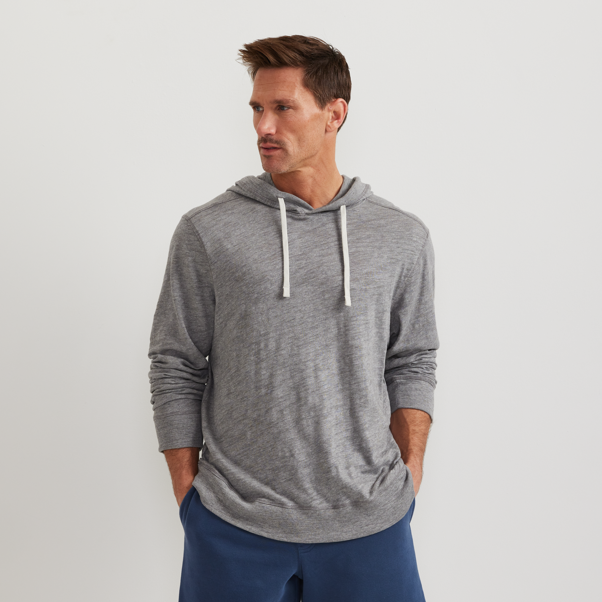 Men's long-sleeve slub hoodie with drawstring hood