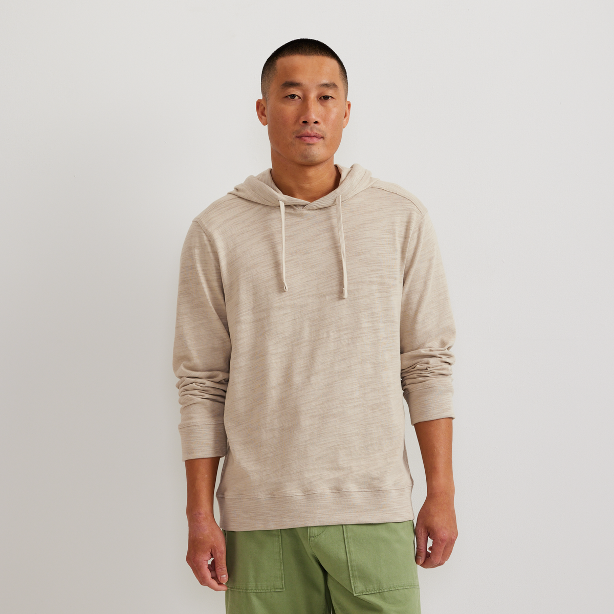 Men's long-sleeve slub hoodie with drawstring hood