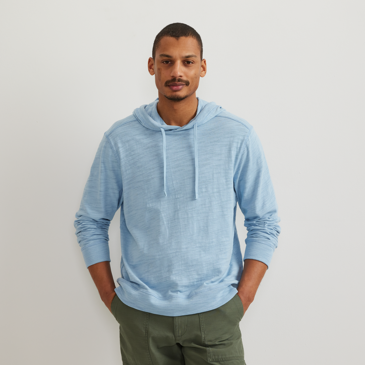 Men's long-sleeve slub hoodie with drawstring hood