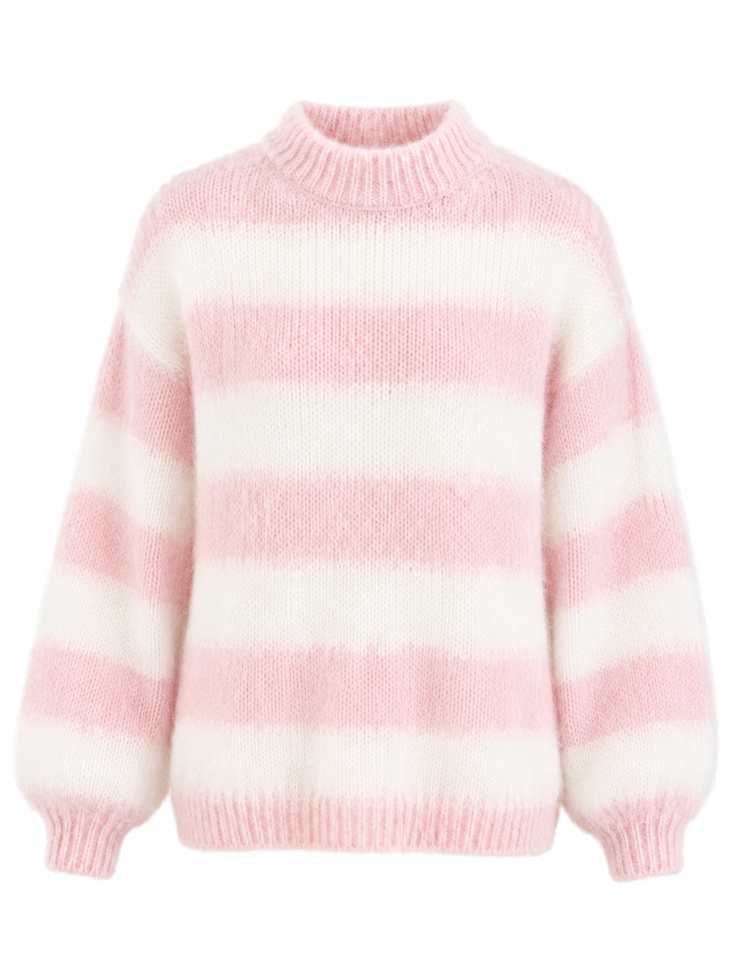 Women's pink and white striped turtle neck jumper with long sleeves