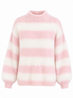 Women's pink and white striped turtle neck jumper with long sleeves