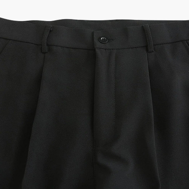 High-waist pleated straight-leg trousers with belt loops