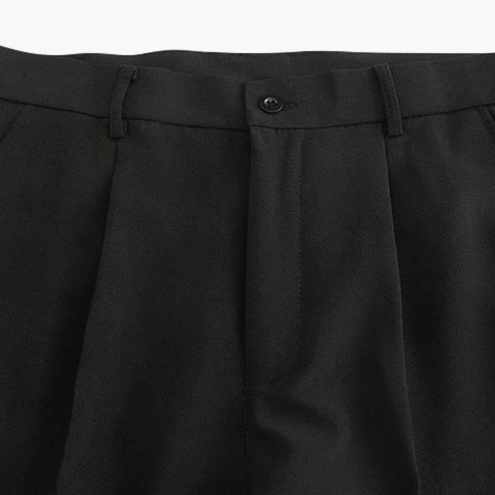 High-waist pleated straight-leg trousers with belt loops