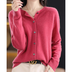 Women's knitted button front cardigan with crew neckline