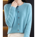 Women's knitted button front cardigan with crew neckline