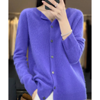 Women's knitted button front cardigan with crew neckline