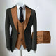 Men's slim fit three-piece suit with contrasting notch lapels and button-front waistcoat