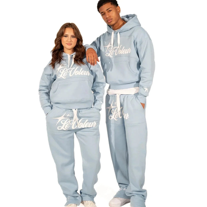 Unisex hooded sweatshirt and matching joggers with script graphic branding