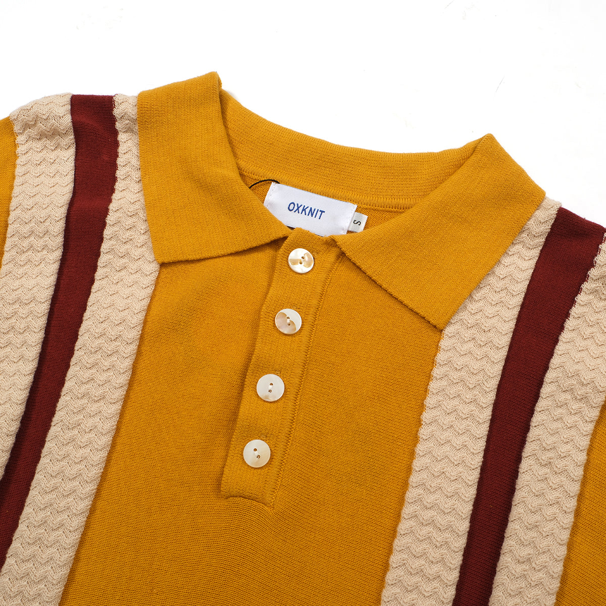 Men's yellow striped knit polo shirt with short sleeves