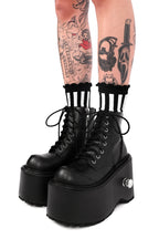 Women's black lace-up platform ankle boots with round toes