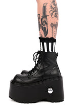 Women's black lace-up platform ankle boots with round toes
