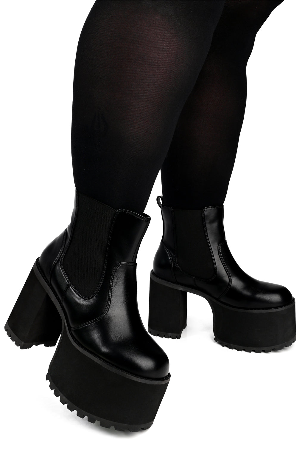 Women's black platform Chelsea boots with elastic side panels