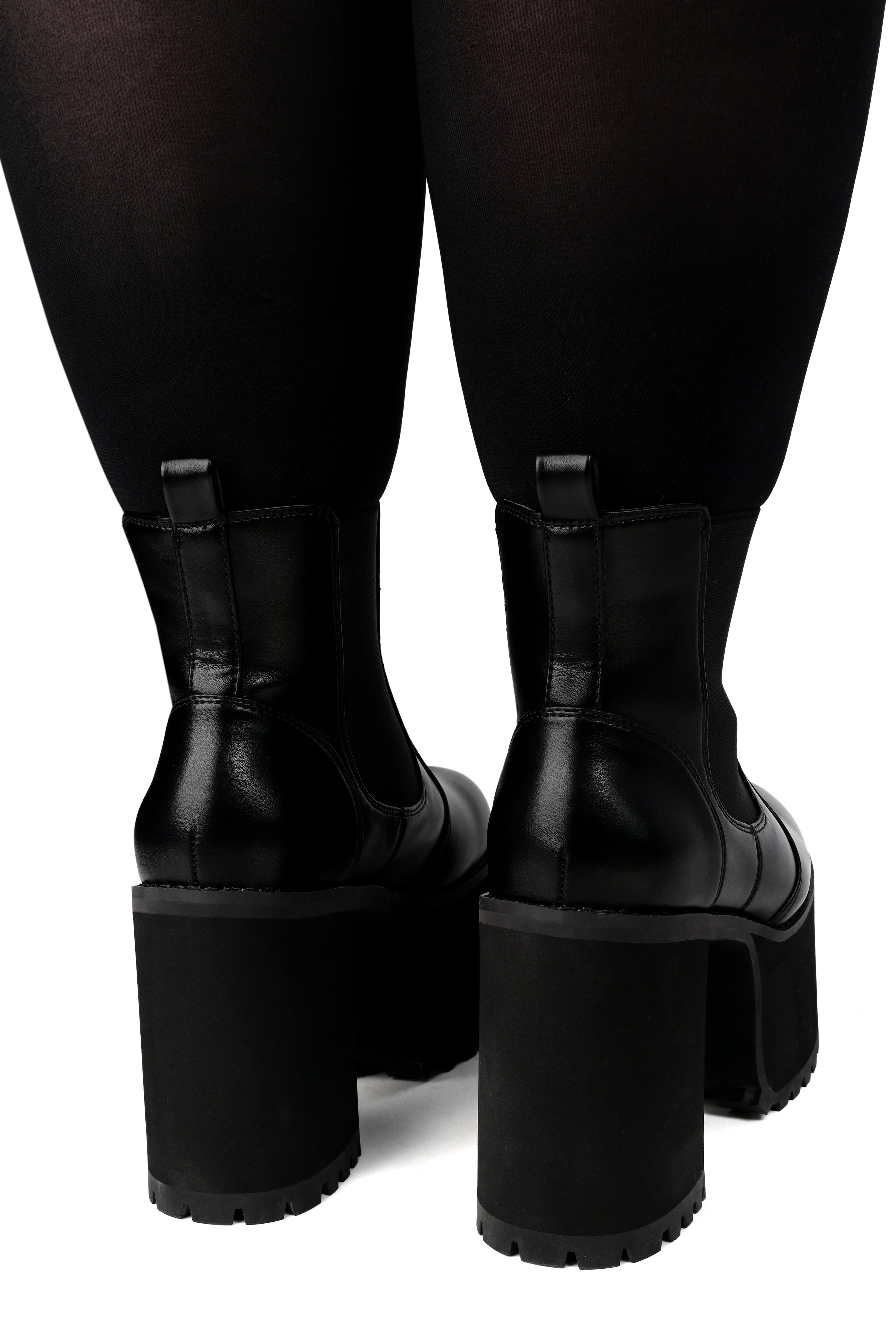 Women's black platform Chelsea boots with elastic side panels