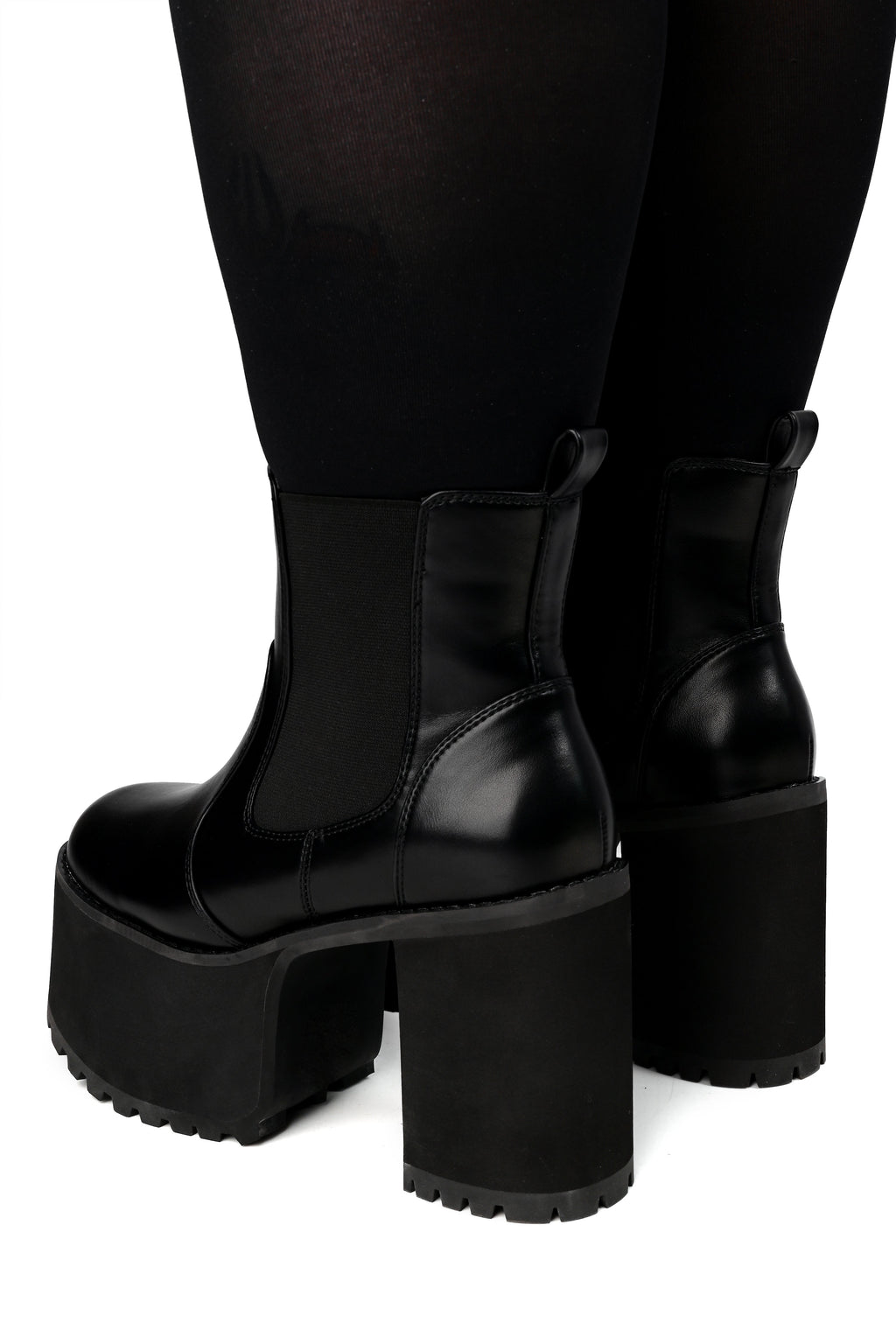 Women's black platform Chelsea boots with elastic side panels