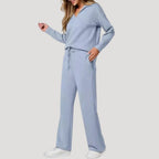 Women's knitted V-neck lounge set with wide-leg trousers